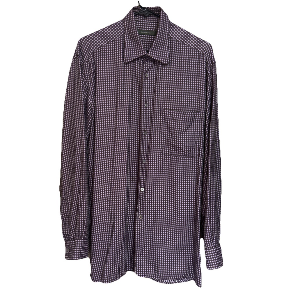 Ermenegildo Zegna Men's L Long Sleeve Button Up Purple Brown Gingham - Picture 10 of 16